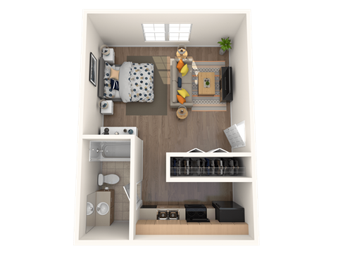 Floor plan for studio, 1 bath, 450 sqft